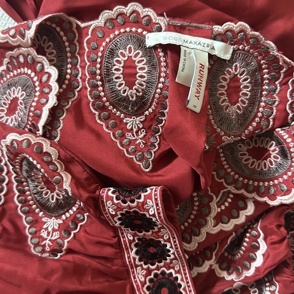 BCBGMaxazria Runway Collection 100% silk rust embroidered mini dress fall tie - Picture 6 of 6